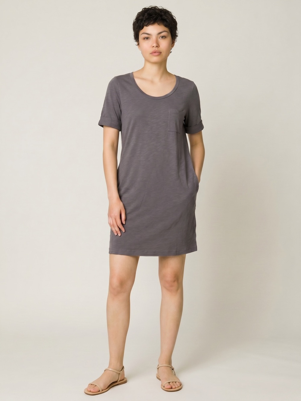 Ambrielle Gray T Shirt‎ Dress Soft Casual Lounge Mini Pocket Dress Size M